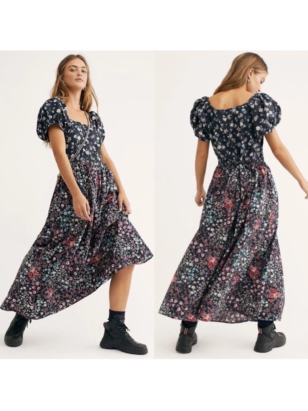LoveShackFancy Lais Mixed Floral Puff Sleeve Midi Dress - W 8 - Picture 8 of 10